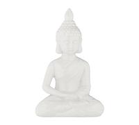 Relaxdays Sitting Buddha Statue, 18 cm Tall, Garden Ornament, Figurine, Weatherproof & Frostproof, Indoor Decor, White, Ceramics