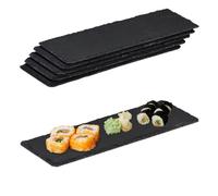 Relaxdays 10027829 Slate Tile Set of 6, Large Oblong Platters, for Serving & Write On, 30x10cm, Anthracite