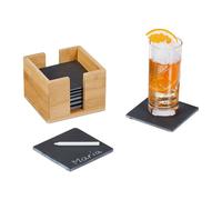 Relaxdays Slate Coaster Set of 8 Bamboo Box