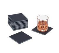 Relaxdays Slate Coasters, Set of 10, Square Drink Mats, for Coffee Table, 10 x 10 cm, for Glasses & Mugs, Anthracite