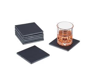 Relaxdays Slate Coasters, Set of 8, Square Drink Mats, for Coffee Table, 10 x 10 cm, for Glasses & Mugs, Anthracite