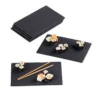 Relaxdays Slate Plates, Set of 6, Rectangular Serving Platters, 26 x 16 cm, Cheese Board, for Buffets, Dark Grey