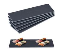 Relaxdays Slate Plates, Set of 6, Rectangular Serving Platters, 30 x 10 cm, Cheese & Desserts, to Write On, Dark Grey