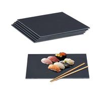 Relaxdays Slate Plates, Set of 6, Rectangular Serving Platters, 40 x 30 cm, Cheese & Desserts, to Write On, Dark Grey