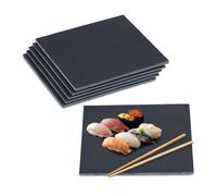 Relaxdays Slate Plates, Set of 6, Square Serving Platters, 25 x 25 cm, Cheese Board, for Snacks, Sushi & Desserts, Black