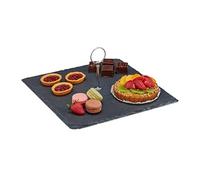 Relaxdays Slate Platter Rectangular with Handle Serving Plate for Sushi Cheese Dessert Slate Tray Charcoal