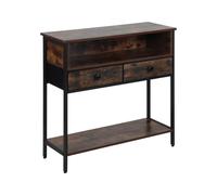 Relaxdays Industrial Console Table with 2 Drawers, MDF & Metal, Slim Design, 80x80x30 cm, Dark Brown