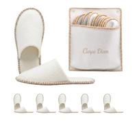 Relaxdays slippers, 6 pairs, Carpe Diem slippers, with bag, beige