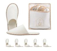 Relaxdays slippers, 6 pairs, Haus slippers, with bag, sizes 36-45, beige