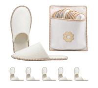 Relaxdays slippers, set of 6 pairs, Blume slippers with a bag, beige