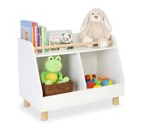 Relaxdays Small Children's Shelf, 2 Open Compartments, Large Shelf, HxWxD: 52 x 72 x 38 cm, Toy Storage, White/Natural
