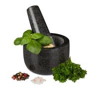 Relaxdays 10029948 Pestle, Spices, Herbs, Polished Stone Mortar, Ø 8.5 cm, Vol. 100 ml, Granite, Grey