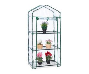 Relaxdays Small Greenhouse for Balcony, 3 Shelves, Metal & Plastic, Plant Cultivation, 128x60x40 cm, Green/Transparent