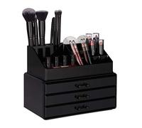 Relaxdays Small Makeup Organizer, 2-Piece Cosmetics Storage with Drawers, Stackable Makeup Shelf, Transparent