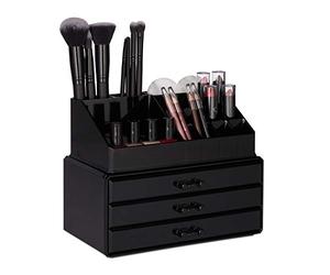 Relaxdays Small Makeup Organizer, 2-Piece Cosmetics Storage with Drawers, Stackable Makeup Shelf, Transparent