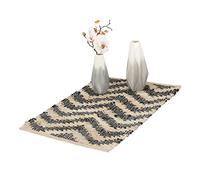 Relaxdays Small Runner Rug, Cotton & Jute, 50x80 cm, Non-Slip, Hand-Woven, Carpet Hallway, Kitchen, Zigzag, Beige/Black, 1 Piece