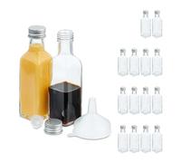 Relaxdays Small, Set of 16, 50 ml, Glass Filling, Screw Cap & Cork, Mini Bottles, Transparent/Silver, Stainless steel, 14 x 4 x 4 cm