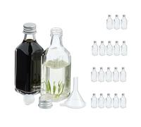Relaxdays Small, Set of 20, 50 ml, Glass Bottles for Filling, Screw Cap & Cork, Transparent/Silver, Iron, 10 x 3.5 x 3.5 cm