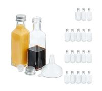 Relaxdays Small, Set of 20, 50 ml, Glass Filling, Screw Cap & Cork, Mini Bottles, Transparent/Silver, Stainless steel, 14 x 4 x 4 cm