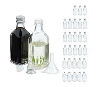 Relaxdays Small, Set of 30, 50 ml, Glass Bottles for Filling, Screw Cap & Cork, Transparent/Silver, Iron, 10 x 3.5 x 3.5 cm