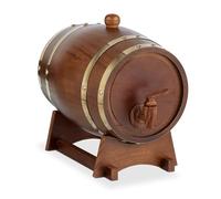 Relaxdays Small Wooden Barrel, 2.2 l, Cask with Trestle & Tap, for Wine & Spirits, Decorative Schnapps Keg, Dark Brown, Wood, 25 x 18.5 x 28 cm