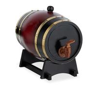 Relaxdays Small Wooden Barrel, 2.2 l, Cask with Trestle & Tap, for Wine & Spirits, Decorative Schnapps Keg, Red/Black, Wood, 25 x 18.5 x 28 cm