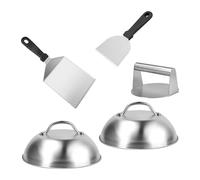 Relaxdays Smash Burger Set, 5 Pieces, Burger Press, 2 Cheese Bells and 2 Spatulas, Stainless Steel, Silver