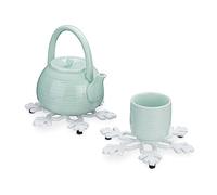 Relaxdays Snowflake Coaster, Set of 2, HBT: 1,5x18x18 cm, Trivet, for Teapots & Pans, Cast Iron, Anti-Slip, White, 1.5 x 18 x 18 cm