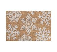 Relaxdays Snowflakes Snow Flakes Christmas Winter Doormat Coir Rubber, 40 x 60 cm, Outdoor, Non-Slip, Brown/White
