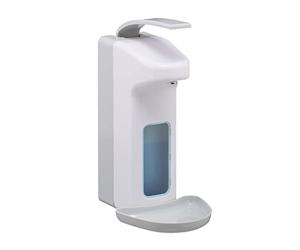 Relaxdays Soap Dispenser, 1000 ml, Drip Tray, Lever, Sanitizer Container, Wall-Mount, Hygienic, White