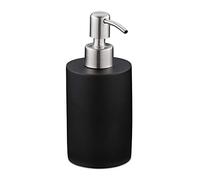 Relaxdays Soap Dispenser, 180 ml, Refillable, Bathroom, for Liquids & Lotion, Polyresin, Stainless Steel Pump, Black, 16.5 x 7 x 8 cm