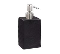 Relaxdays Soap Dispenser, 200 ml, Refillable, Bathroom, for Liquids & Lotions, Polyresin, Stainless Steel Pump, Black, 17.5 x 7.5 x 8 cm