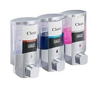 Relaxdays Soap Dispenser, 3 Chambers, Wall Mounted, 300ml Each, Hygiene Dispenser, Refillable, Bathroom, Hotel, Silver/Clear, 10033717