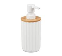 Relaxdays Soap Dispenser, Modern, Refillable, Pump, Bamboo & Plastic, White/Natural, 17 x 7.5 cm, 0.12 kg