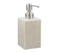 Relaxdays Soap Dispenser, Rectangular, 300 ml, Refillable, Bathroom, for Liquids, Polyresin, Stainless Steel Pump, Beige