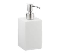 Relaxdays Soap Dispenser, Rectangular, 300 ml, Refillable, Bathroom, for Liquids, Polyresin, Stainless Steel Pump, White, 17.5 x 7 x 8 cm