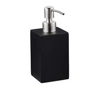 Relaxdays Soap Dispenser, Rectangular, 300 ml, Refillable, Bathroom, for Liquids, Polyresin, Stainless Steel Pump, Black, 17.5 x 7 x 8 cm