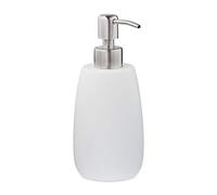 Relaxdays Soap Dispenser, Round, 300 ml, Refillable, Bathroom, for Liquids, Polyresin, Stainless Steel Pump, White