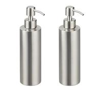 Relaxdays Soap Dispenser, Set of 2, 300 ml, Stainless Steel, Refillable, for Liquids, Bathroom & Kitchen, Pump, Silver