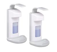 Relaxdays Soap Dispenser, Set of 2, 500 ml, Drip Tray, Lever, Sanitiser Container, Wall-Mount, Hygienic, White/Grey, 29 x 16 x 18 cm