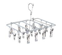 Relaxdays Sock Dryer, Clothes horse, 23 Clips, Swivel Hook, Rubber Laundry Holder, Plastic, HxWxD 29 x34.5 x 27 cm, Grey, Iron, 29 x 34.5 x 27 cm