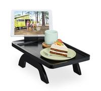 Relaxdays Sofa Armrest Tray, Bamboo, with Phone Holder, 12 x 40.5 x 25 cm, Couch Organiser for Snacks & Drinks, Black