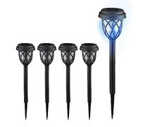 Relaxdays Solar Set, Lantern Design, Garden Lighting, Twilight Sensor HxØ: 42.5x10 cm, Ground Spike, Black/Clear