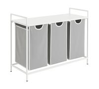 Relaxdays sorter with 3 removable bags, with shelf, HWD: 72x92.5x33 cm, metal laundry basket, white/grey, Iron, Fibreboard, Polyester, 72 x 92.5 x 33 cm