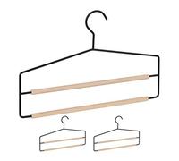 Relaxdays Space-Saver Double Trouser Hangers, Pack of 3, Pants & Jeans Organiser, No-Slip, Wood/Metal, Black/Natural