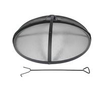 Relaxdays Spark Guard for Fire Bowl, Steel, Black, Ø 70 cm, Incl. Poker, Handle, Round