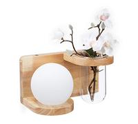Relaxdays Sphere Wall Lamp, Decorative Light, Vase, HxWxD 14x26x14.5cm, G9 Socket, Flower, Wood and Glass, Natural/White, 14 x 26 x 14.5 cm