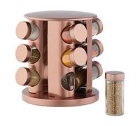 Relaxdays Spice Carousel with 12 Jars, 360° Rotation, Clear Spice Shakers, Stainless Steel, Copper, 22.5 x 22 x 22 cm