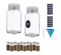 Relaxdays Spice Jars, Set of 12, Sprinkling Insert, Glass Herb Containers, 120 ml, Labels, Pen & Funnel, Transparent, 11 x 4.5 x 4.5 cm