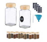 Relaxdays Spice Jars Set of 16, Square Herb Containers, Seasoning Organisation, Bamboo Lid, Airtight, 120ml, Transparent, 11 x 4 x 4 cm